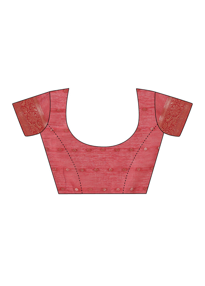 Red Cotton Saree With Blouse Piece