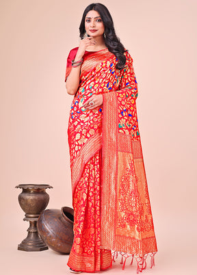 Red Spun Silk Saree With Blouse Piece