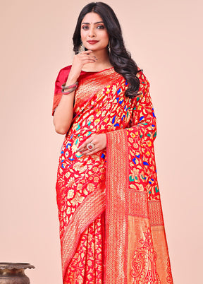 Red Spun Silk Saree With Blouse Piece