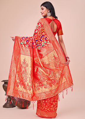 Red Spun Silk Saree With Blouse Piece