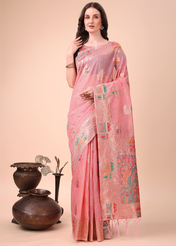 Pink Cotton Saree With Blouse Piece
