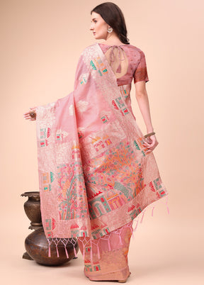 Pink Cotton Saree With Blouse Piece