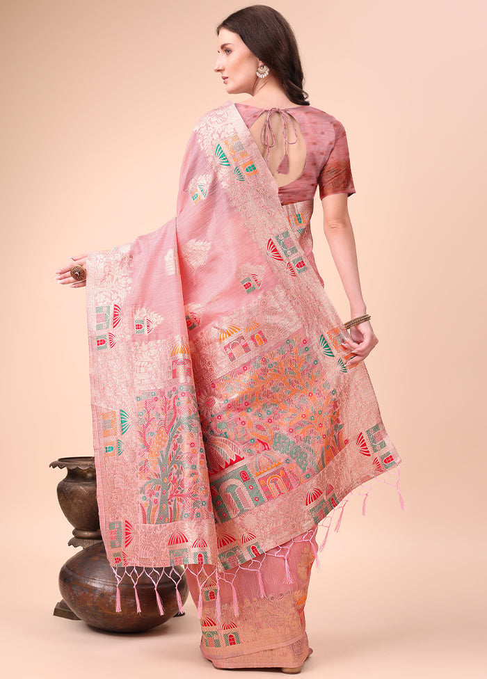 Pink Cotton Saree With Blouse Piece