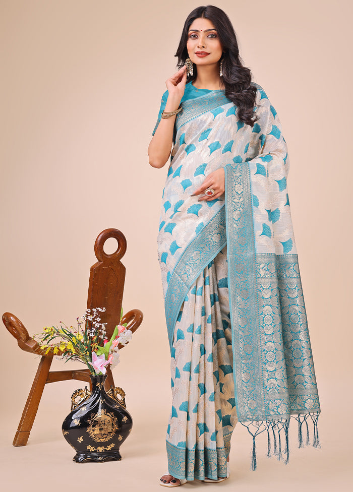Teal Cotton Saree With Blouse Piece