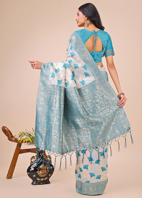 Teal Cotton Saree With Blouse Piece