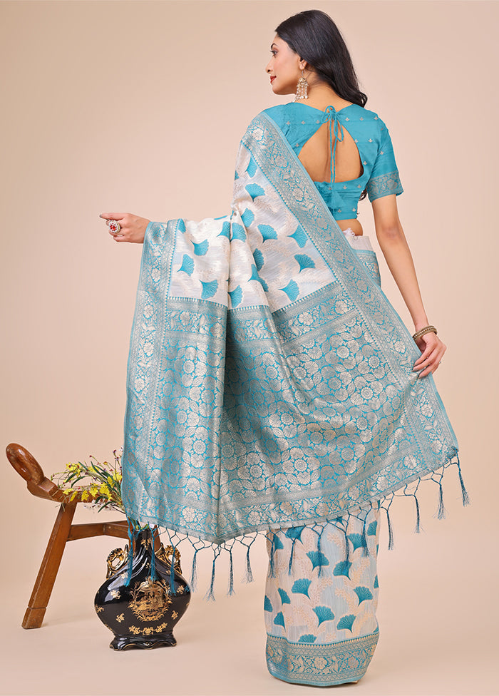 Teal Cotton Saree With Blouse Piece