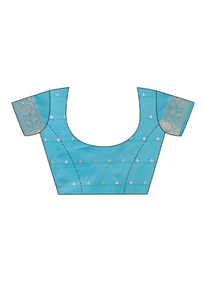 Teal Cotton Saree With Blouse Piece