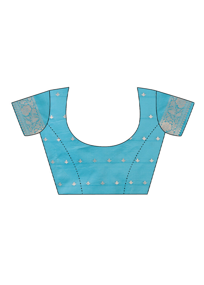 Teal Cotton Saree With Blouse Piece