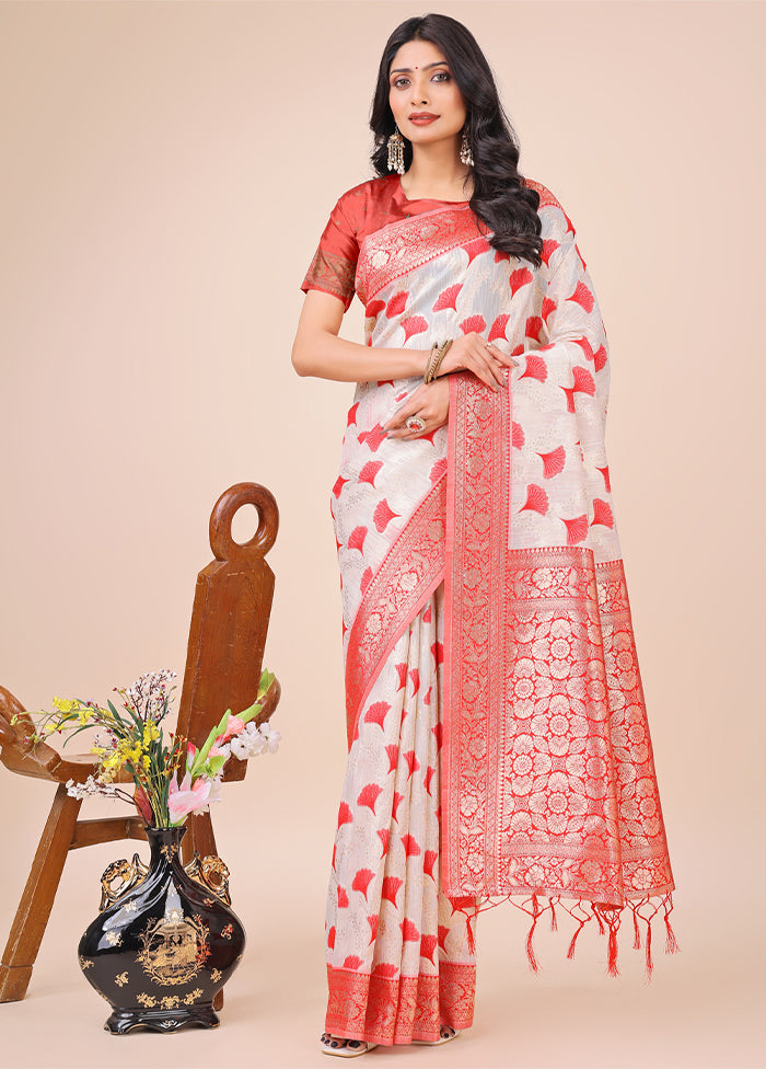 Red Cotton Saree With Blouse Piece
