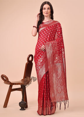 Red Spun Silk Saree With Blouse Piece