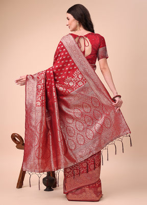 Red Spun Silk Saree With Blouse Piece