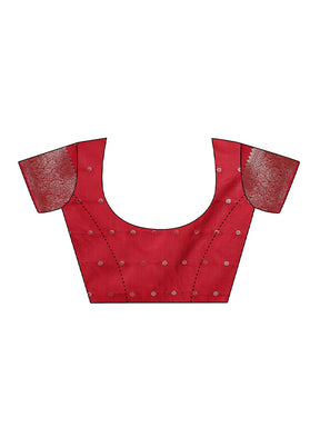 Red Spun Silk Saree With Blouse Piece