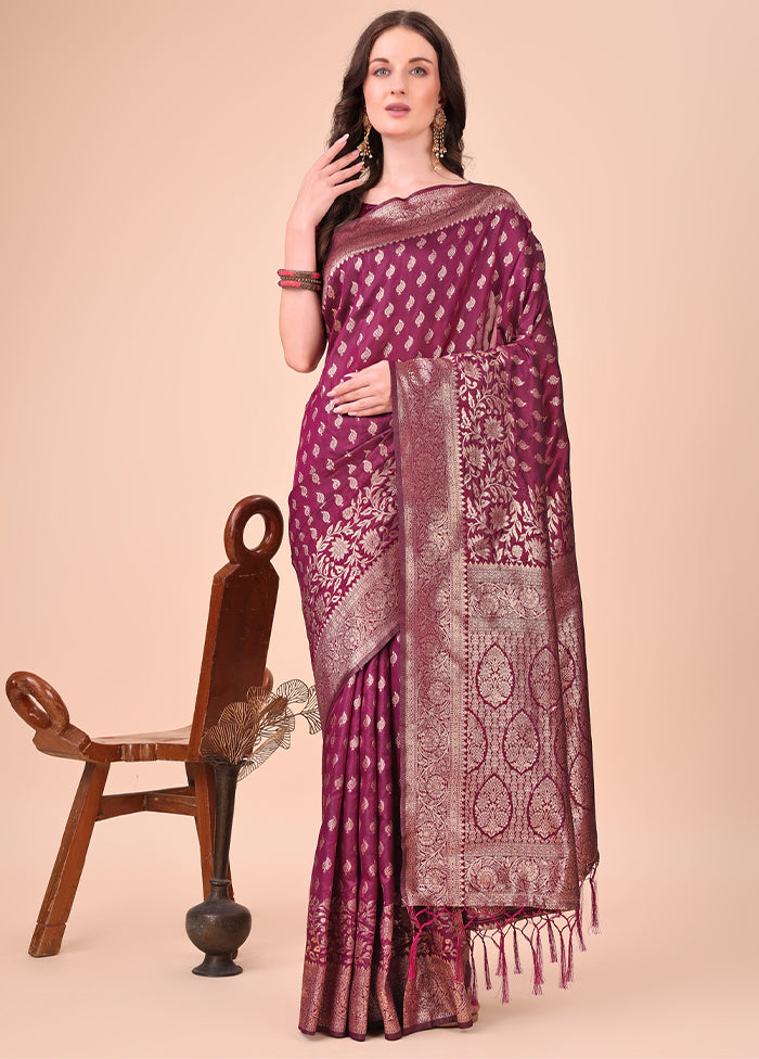 Purple Spun Silk Saree With Blouse Piece