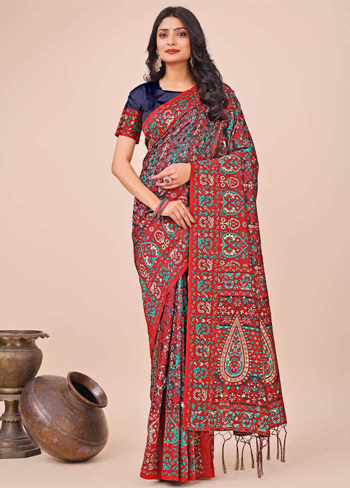 Red Cotton Saree With Blouse Piece