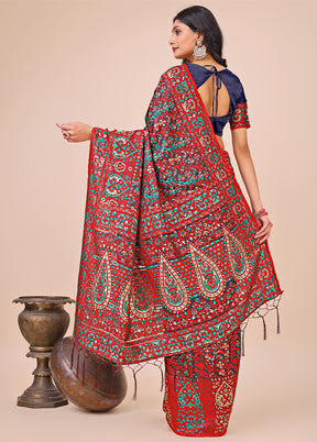 Red Cotton Saree With Blouse Piece