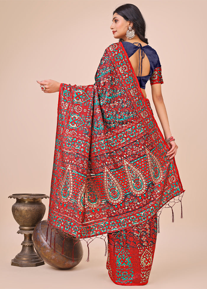 Red Cotton Saree With Blouse Piece