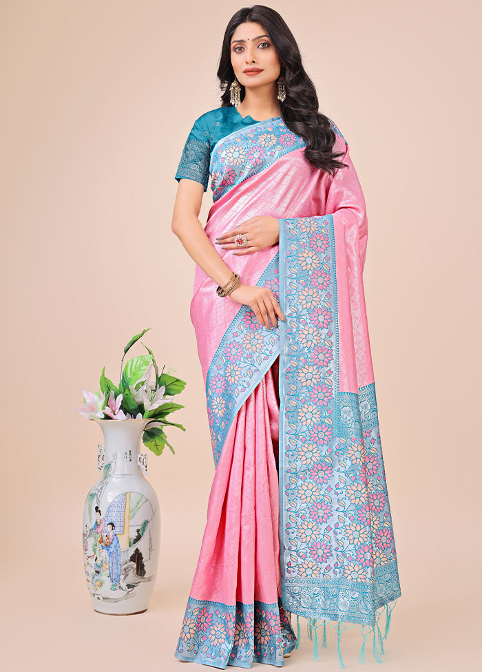 Pink Spun Silk Saree With Blouse Piece