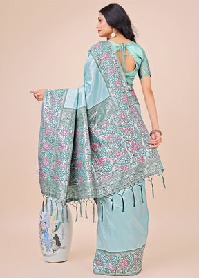 Teal Spun Silk Saree With Blouse Piece