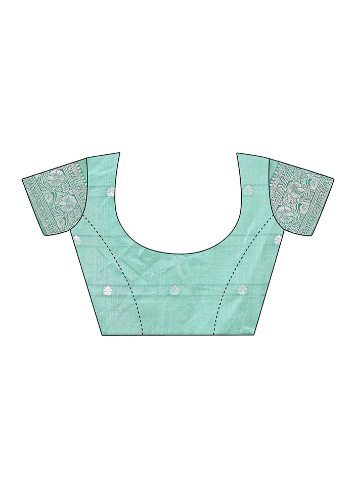 Teal Spun Silk Saree With Blouse Piece