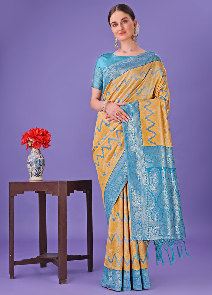 Yellow Spun Silk Saree With Blouse Piece