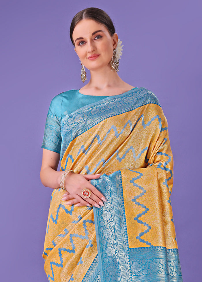 Yellow Spun Silk Saree With Blouse Piece