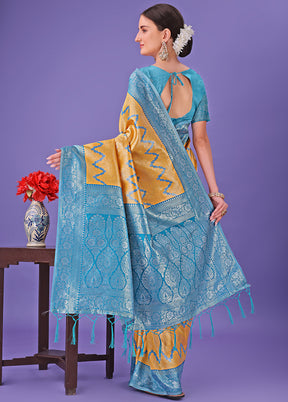 Yellow Spun Silk Saree With Blouse Piece