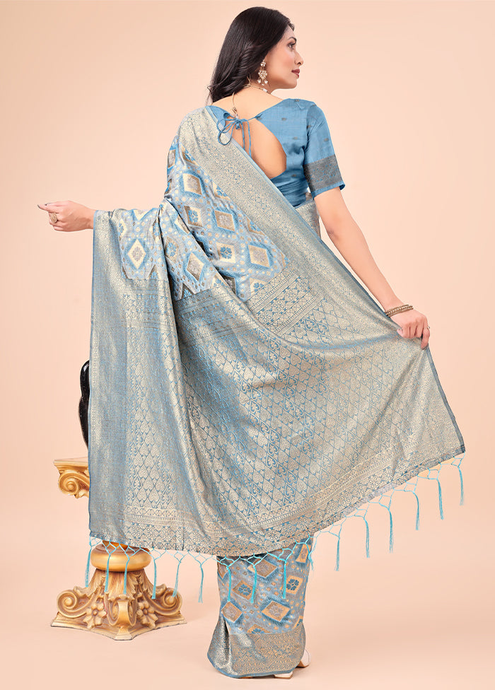 Sky Blue Cotton Saree With Blouse Piece