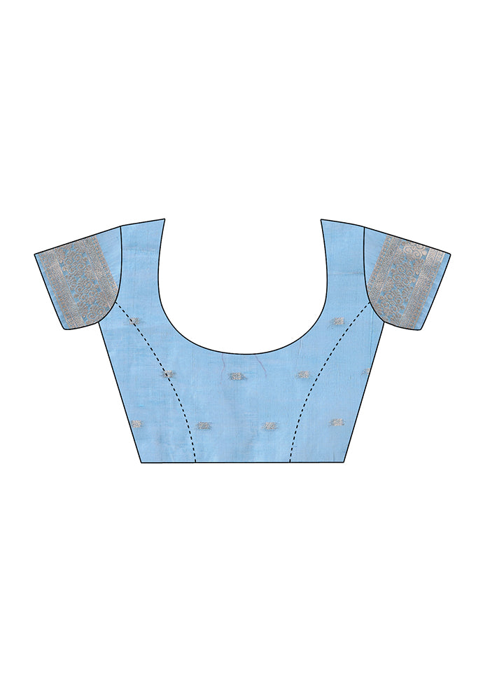 Sky Blue Cotton Saree With Blouse Piece