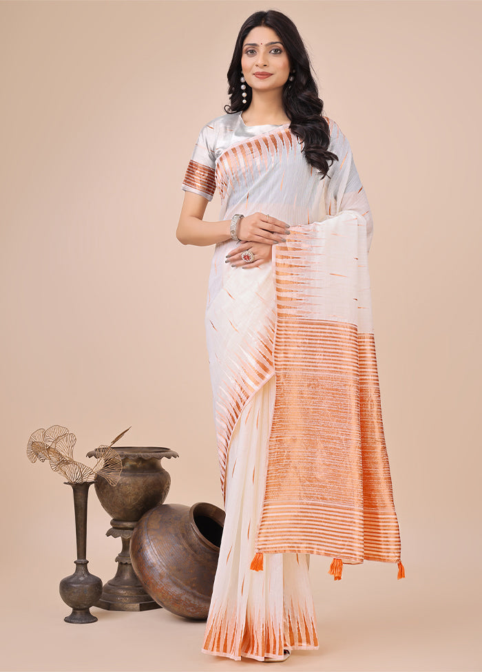 White Cotton Woven Saree Without Blouse Piece