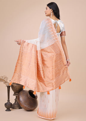 White Cotton Woven Saree Without Blouse Piece