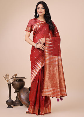 Red Cotton Saree With Blouse Piece