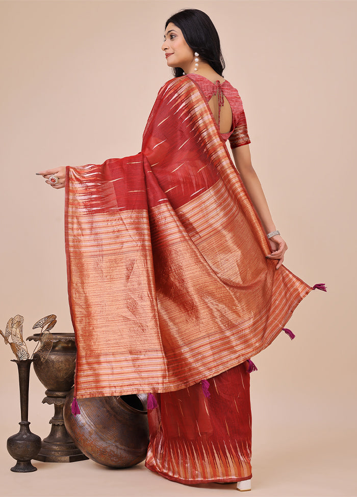 Red Cotton Saree With Blouse Piece
