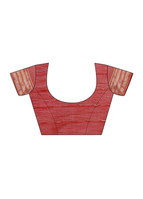 Red Cotton Saree With Blouse Piece