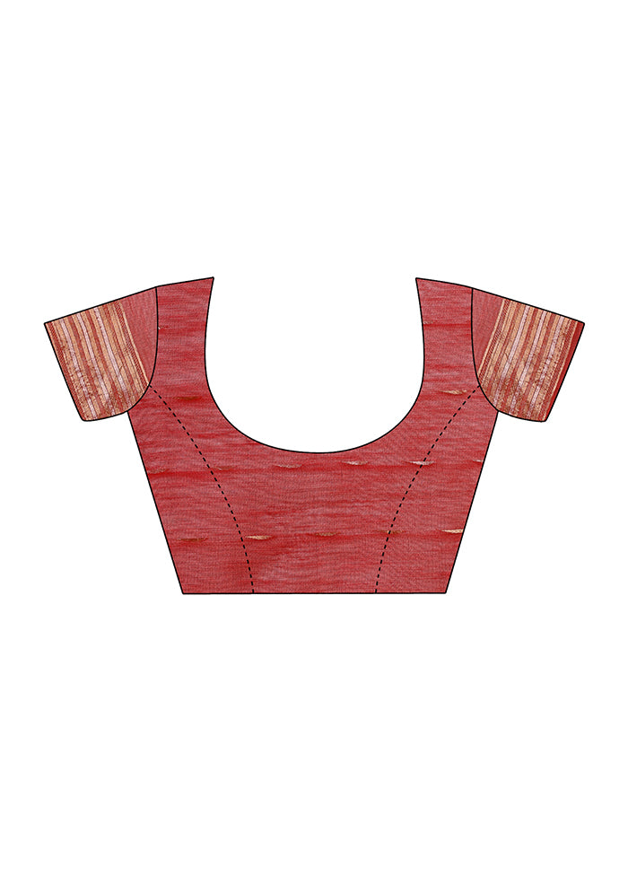 Red Cotton Saree With Blouse Piece