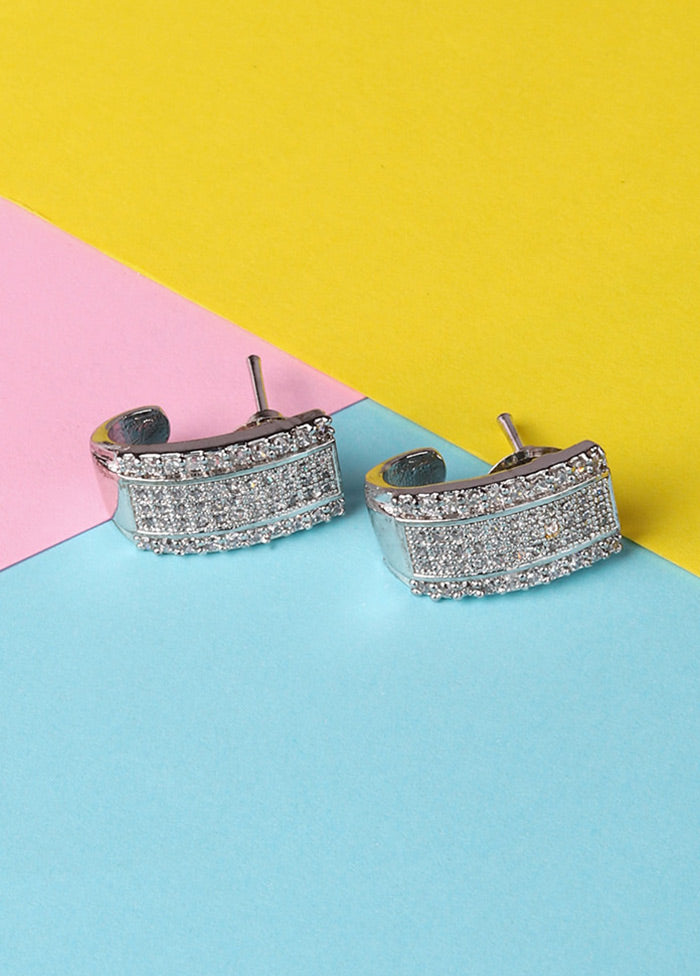 Silver Toned Stone Studded Earrings - Indian Silk House Agencies