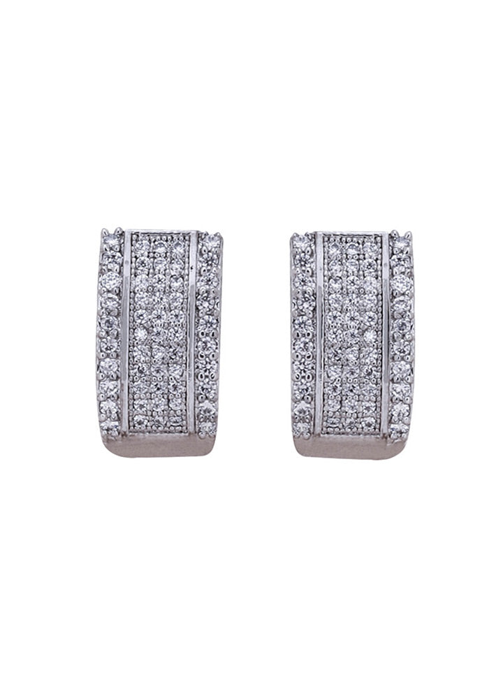 Silver Toned Stone Studded Earrings - Indian Silk House Agencies