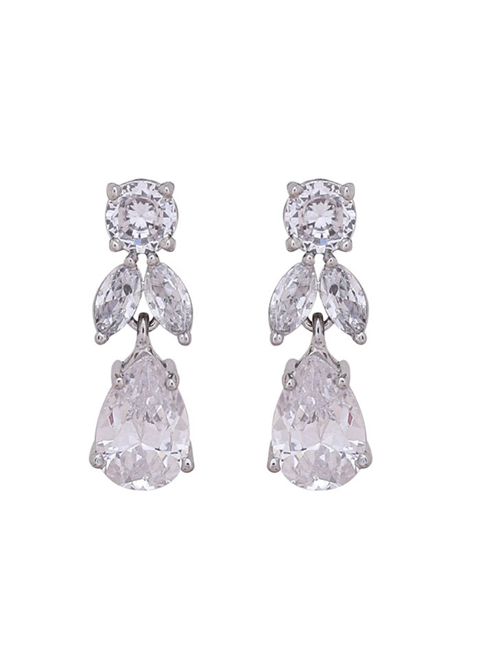 Silver Toned Stone Studded Earrings - Indian Silk House Agencies