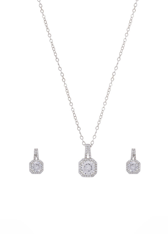 Silver Toned Stone Studded Pendant Set - Indian Silk House Agencies