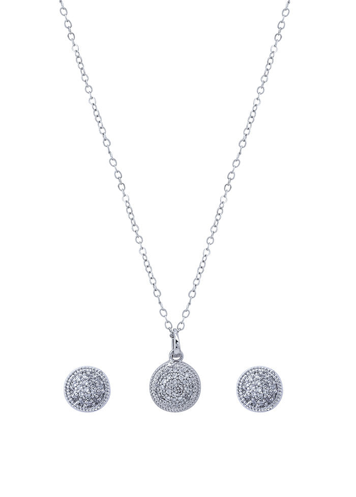 Silver Toned Stone Studded Pendant Set - Indian Silk House Agencies