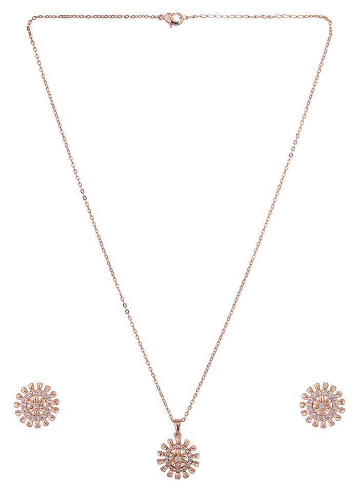 Rose Gold Brass Pendant Set With Earrings - Indian Silk House Agencies