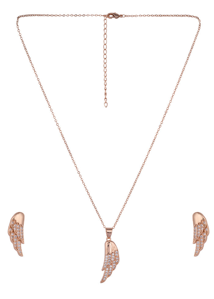 Rose Gold Brass Pendant Set With Earrings - Indian Silk House Agencies