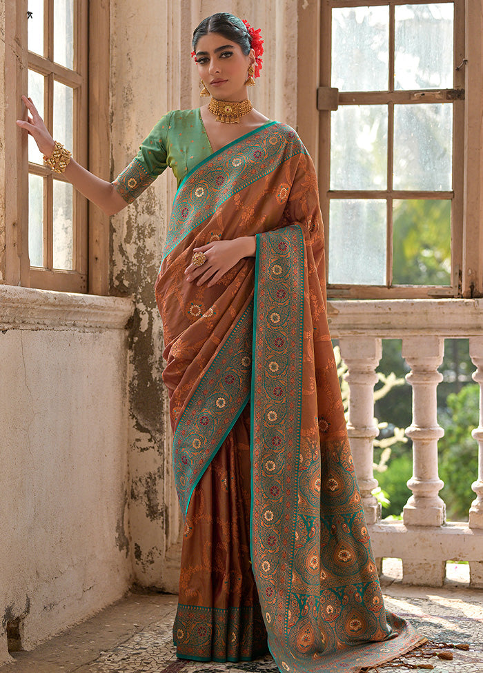 Coffee Banarasi Silk Saree With Blouse Piece