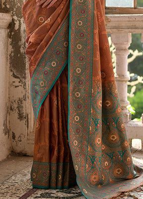 Coffee Banarasi Silk Saree With Blouse Piece