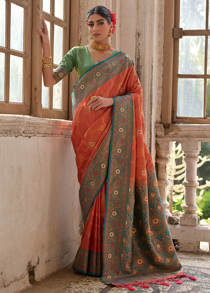 Peach Banarasi Silk Saree With Blouse Piece