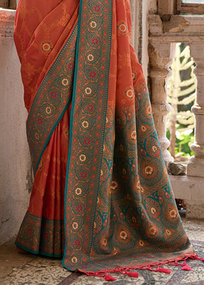 Peach Banarasi Silk Saree With Blouse Piece