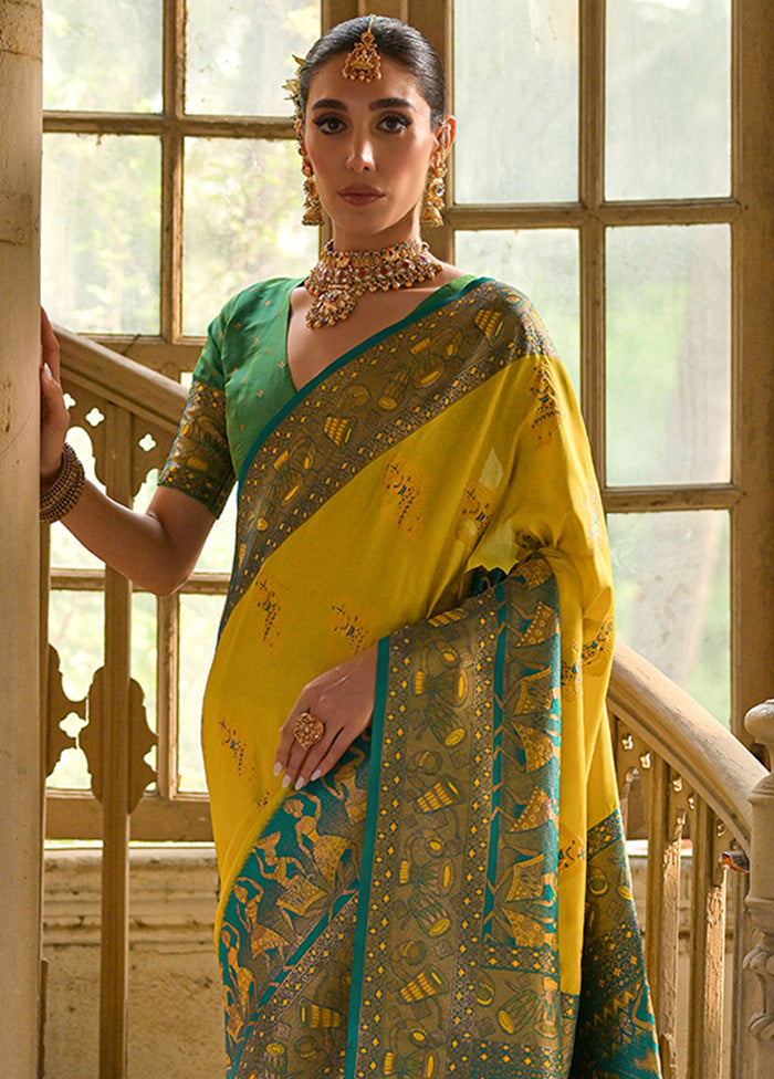 Yellow Banarasi Silk Saree With Blouse Piece