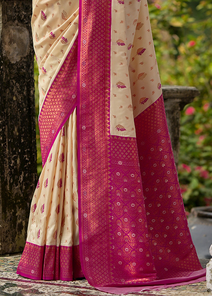 Cream Banarasi Silk Saree With Blouse Piece