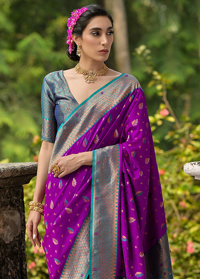 Wine Banarasi Silk Saree With Blouse Piece