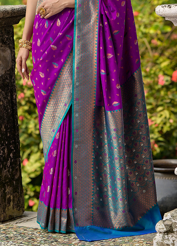 Wine Banarasi Silk Saree With Blouse Piece