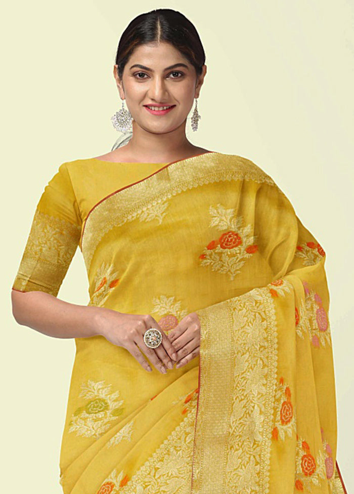 Gold Silk Zari Saree Without Blouse Piece